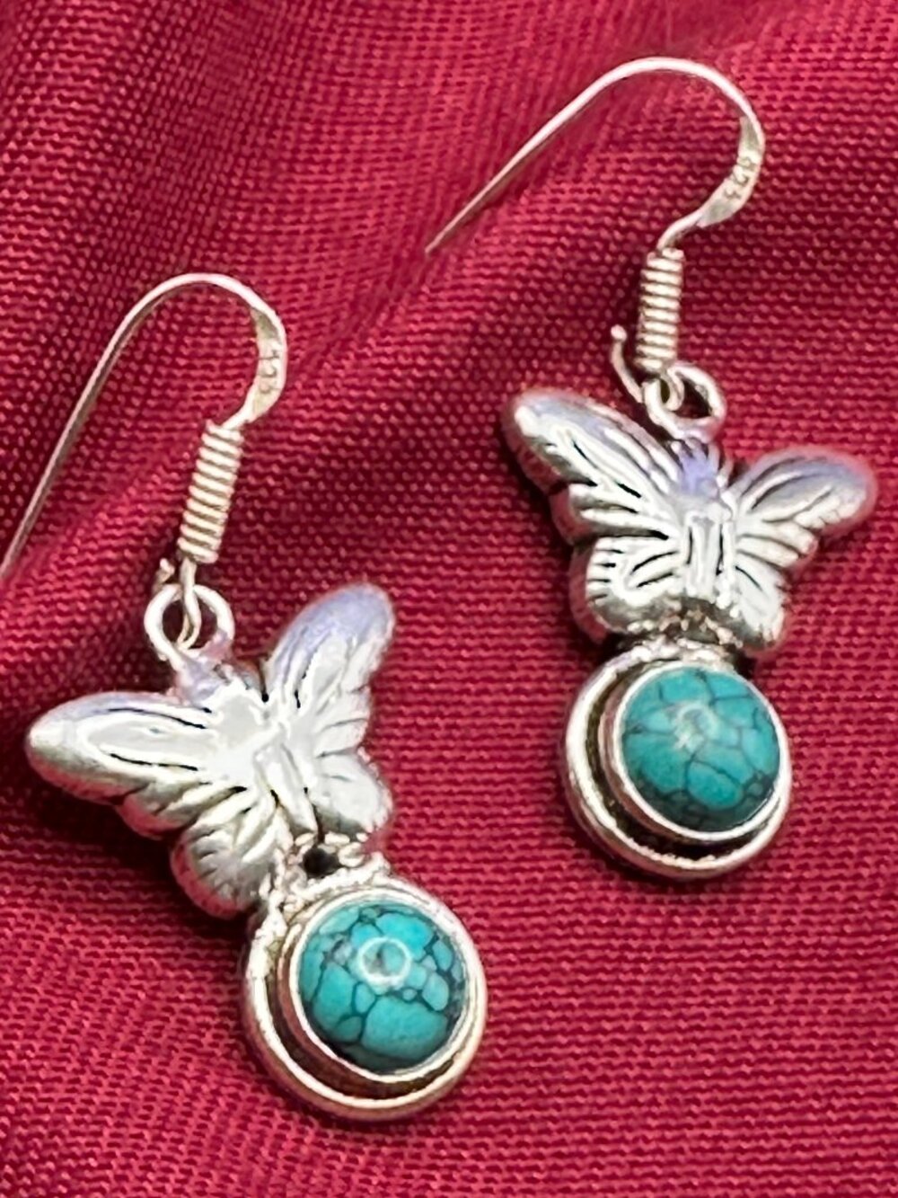 Southwest-Style Sterling Silver Earrings Faux Turquoise Stone